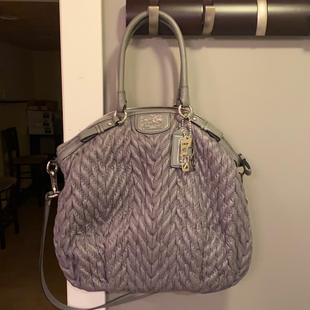 Grey quilted coach purse